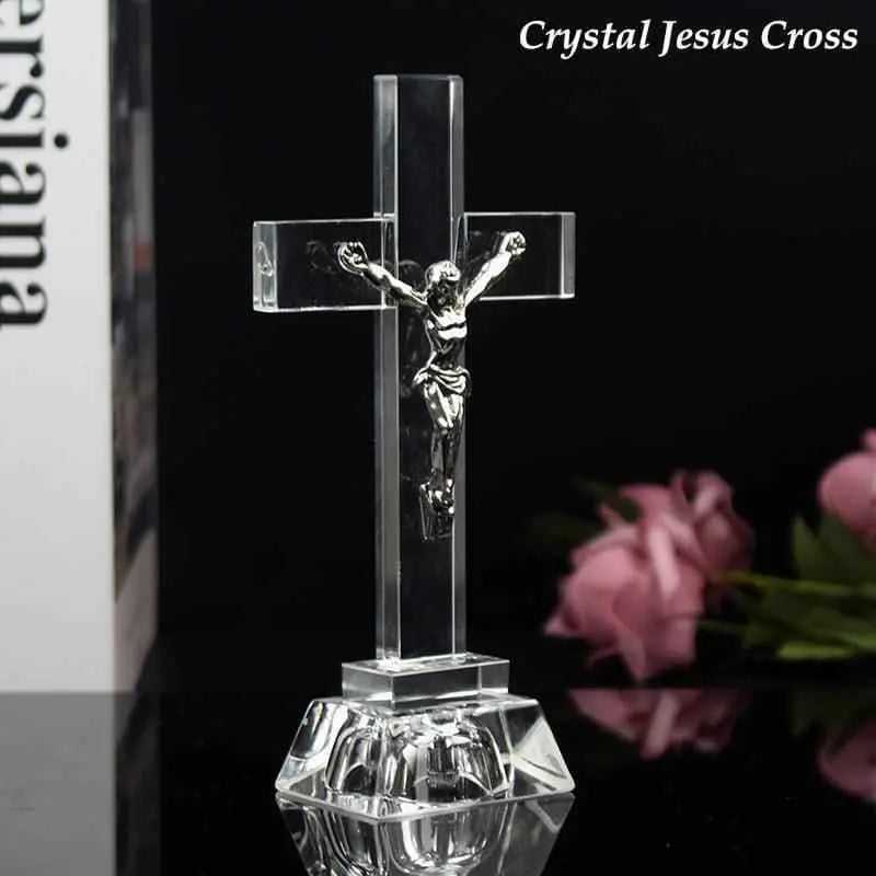 Crystal Jesus Cross Religious Statue To God be The Glory Creations