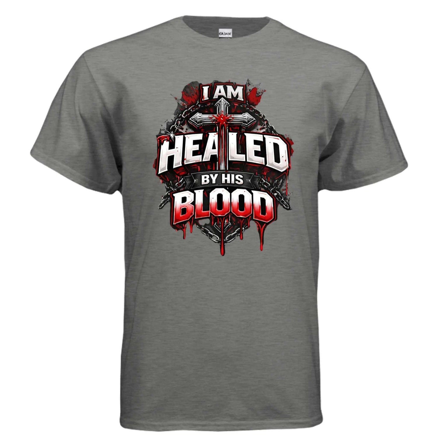 Healed by His Blood T-Shirt To God be The Glory Creations GRAPHITE HEATHER S