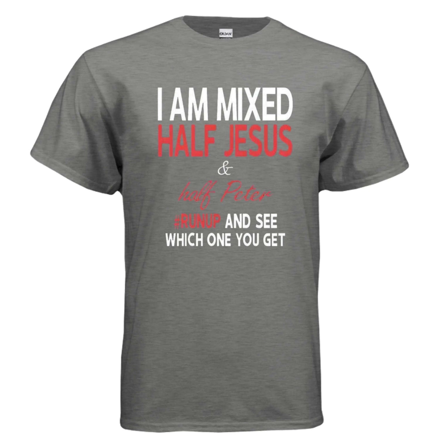 Half Jesus Half Peter soft t-shirt T-Shirt To God be The Glory Creations GRAPHITE HEATHER S