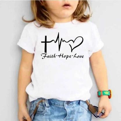 Faith Hope Love kids T-Shirt soft To God be The Glory Creations white M-110CM
