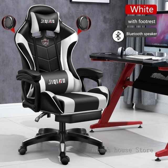 High quality gaming chair RGB light office chair featuring footrest and Bluetooth speaker.