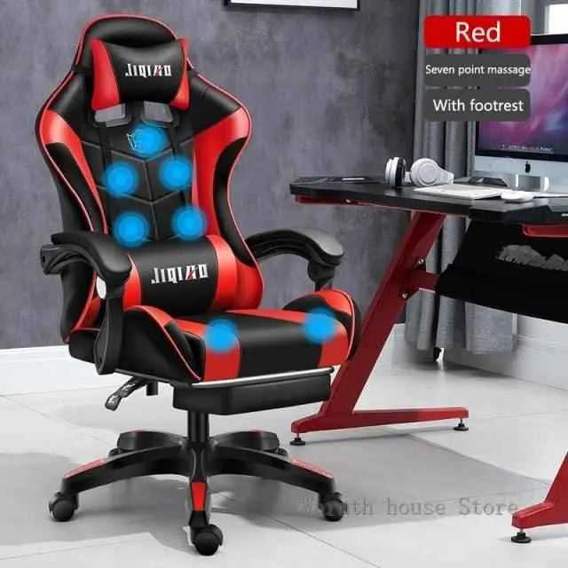 High quality gaming chair RGB light office chair featuring red and black design with footrest and seven point massage.