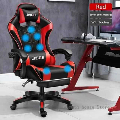 High quality gaming chair RGB light office chair featuring red and black design with footrest and seven point massage.