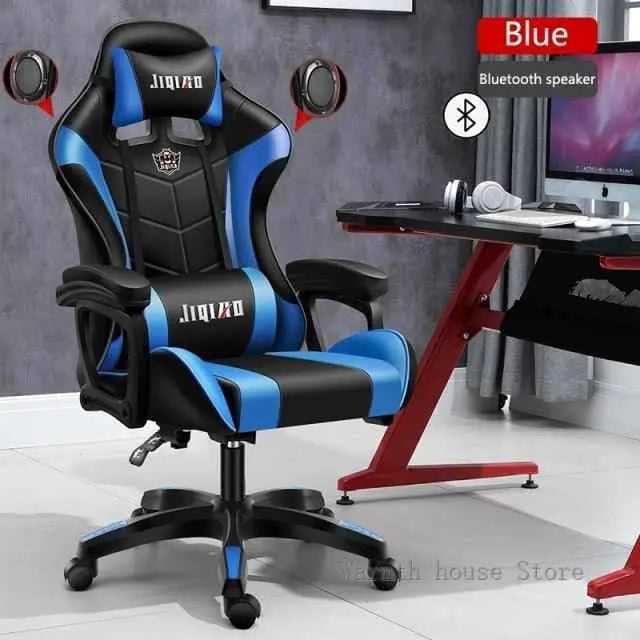 High quality gaming chair RGB light office chair with Bluetooth speaker in blue color.
