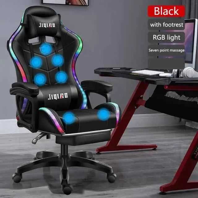 High quality gaming chair RGB light office chair with footrest and massage features, designed for comfort and style.