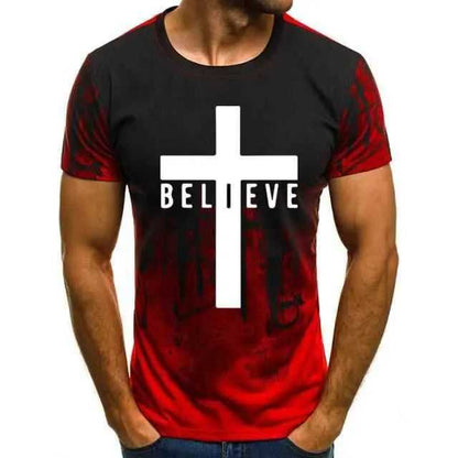 I Believe God Christian Men Soft T-shirt To God be The Glory Creations Red 4XL