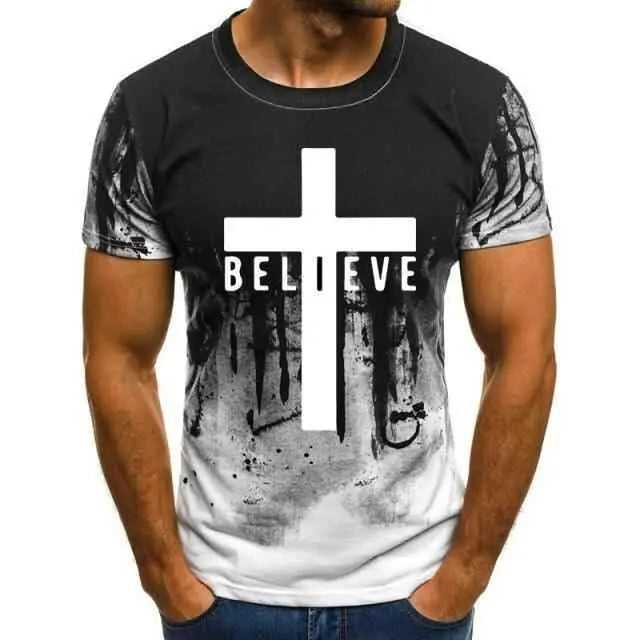 I Believe God Christian Men Soft T-shirt To God be The Glory Creations white L