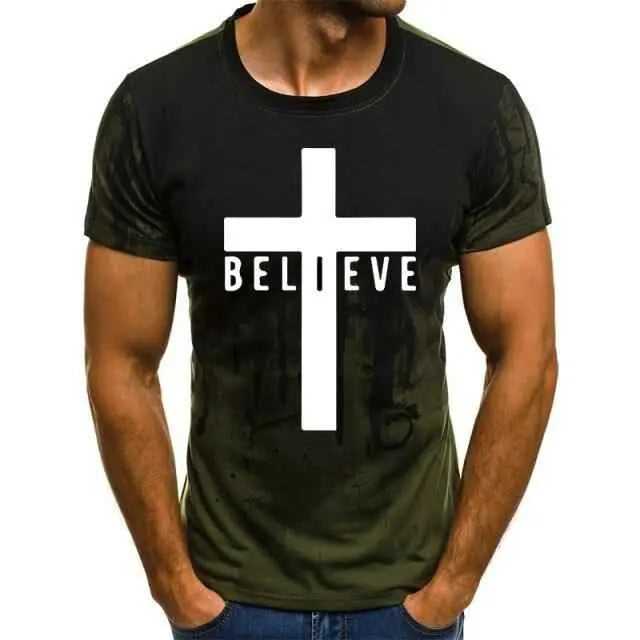 I Believe God Christian Men Soft T-shirt To God be The Glory Creations green 4XL