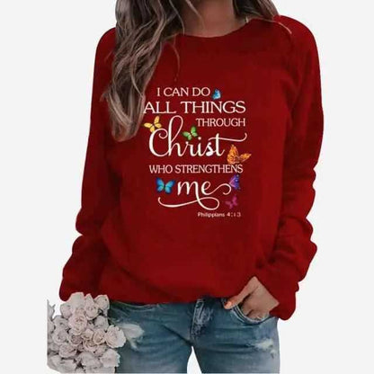 I Can Do All Things Through Christ Who Strengthens Me To God be The Glory Creations JY-YL012-Wine Red L