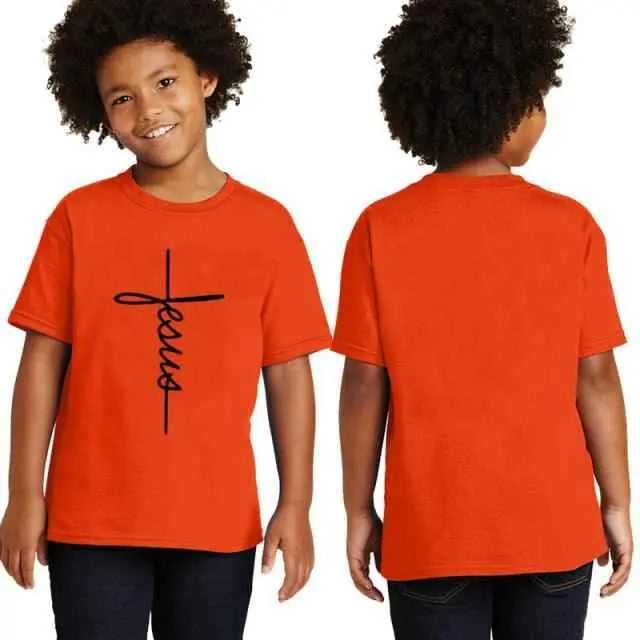 Jesus Cross Kids T Shirts comfortable To God be The Glory Creations Orange 3XL-150