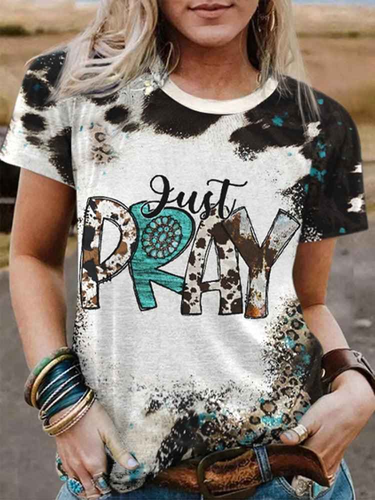 Just Pray western bleached shirt FreeDropship