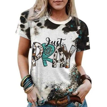 Just Pray western bleached shirt FreeDropship