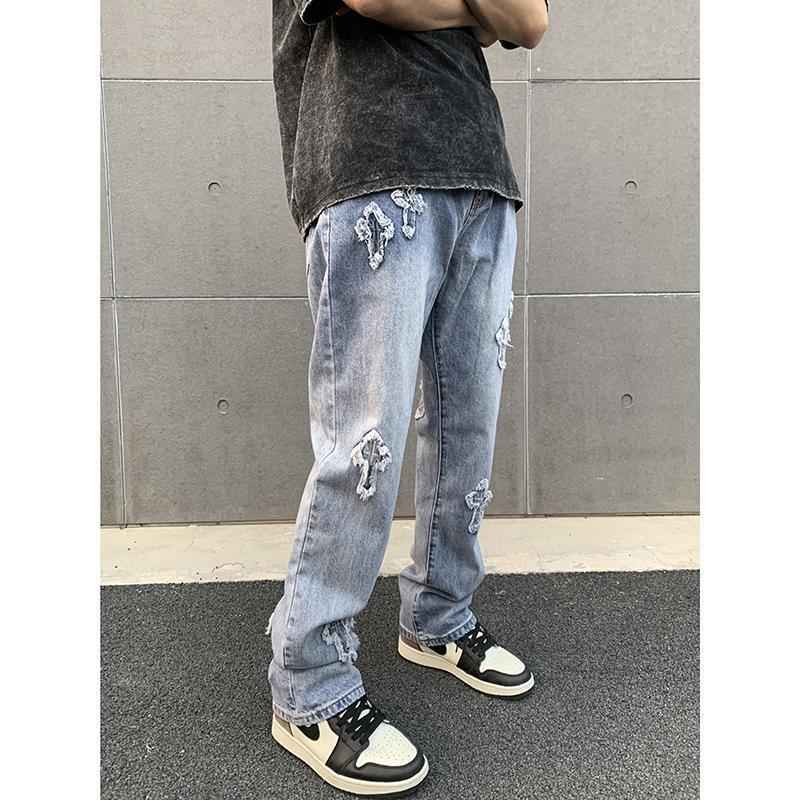 men streetwear jeans with Cross patch To God be The Glory Creations
