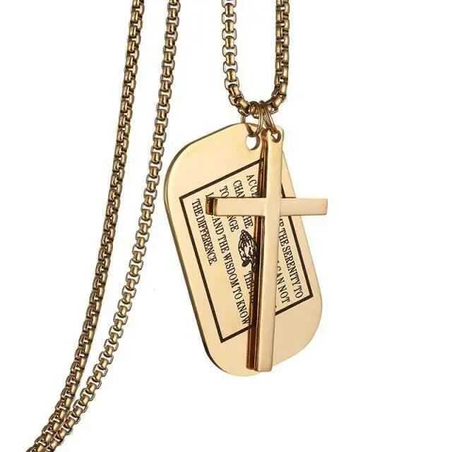 Military Style Dog Tags Cross Pendant Necklace To God be The Glory Creations Gold 3 52cm