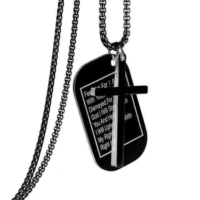 Military Style Dog Tags Cross Pendant Necklace To God be The Glory Creations Black 2 52cm