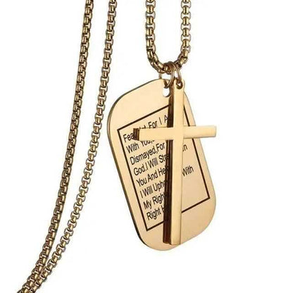 Military Style Dog Tags Cross Pendant Necklace To God be The Glory Creations Gold 2 52cm