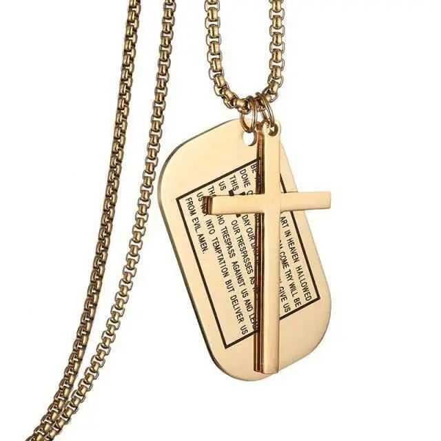 Military Style Dog Tags Cross Pendant Necklace To God be The Glory Creations Gold 1 52cm