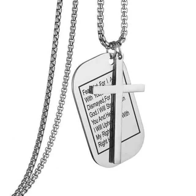 Military Style Dog Tags Cross Pendant Necklace To God be The Glory Creations Silver 2 52cm
