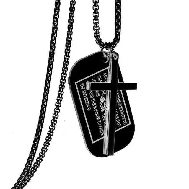 Military Style Dog Tags Cross Pendant Necklace To God be The Glory Creations Black 3 52cm