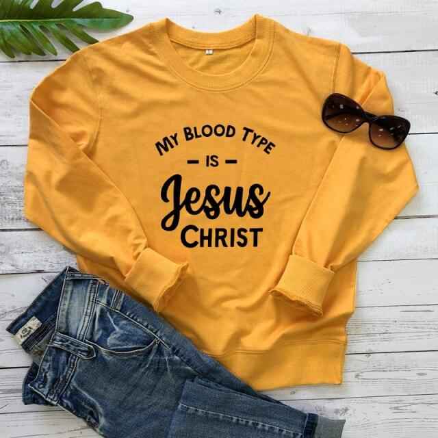 My Blood Type Is Jesus Christ Sweatshirt To God be The Glory Creations yellow-black text S