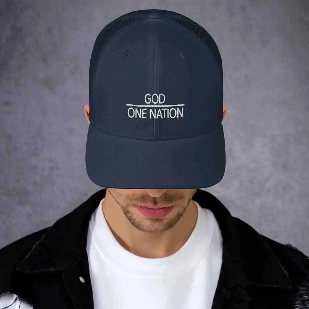 One Nation Trucker Cap Religious To God be The Glory Creations Navy