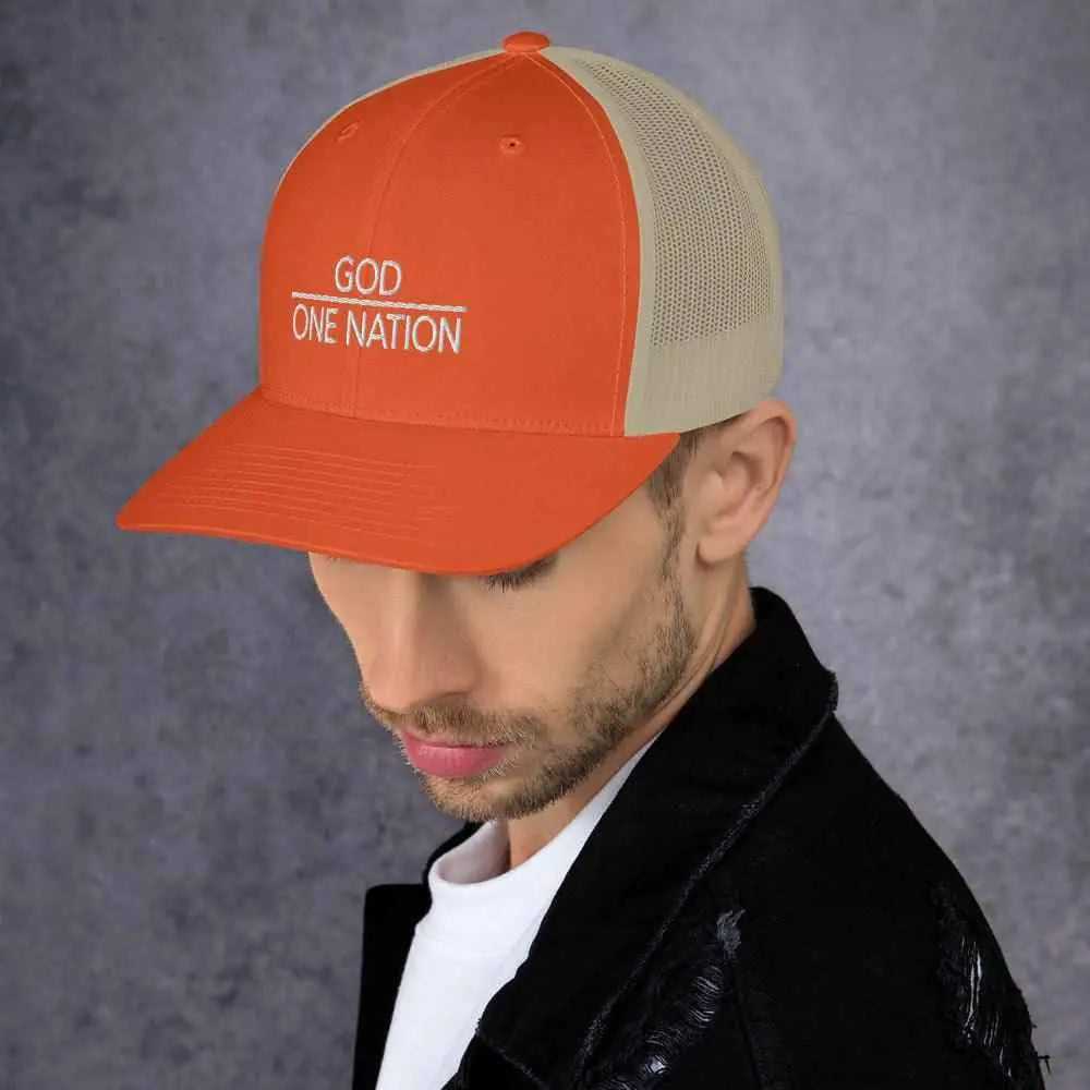 One Nation Trucker Cap Religious To God be The Glory Creations