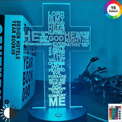 The Holy Bible Psalm Poem Christian Cross Led Night Light To God be The Glory Creations