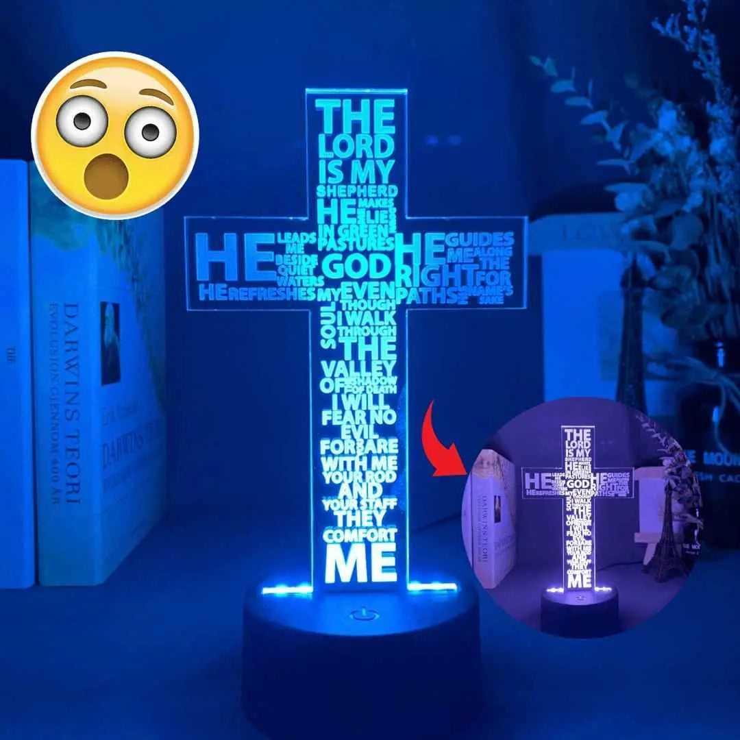 The Holy Bible Psalm Poem Christian Cross Led Night Light To God be The Glory Creations