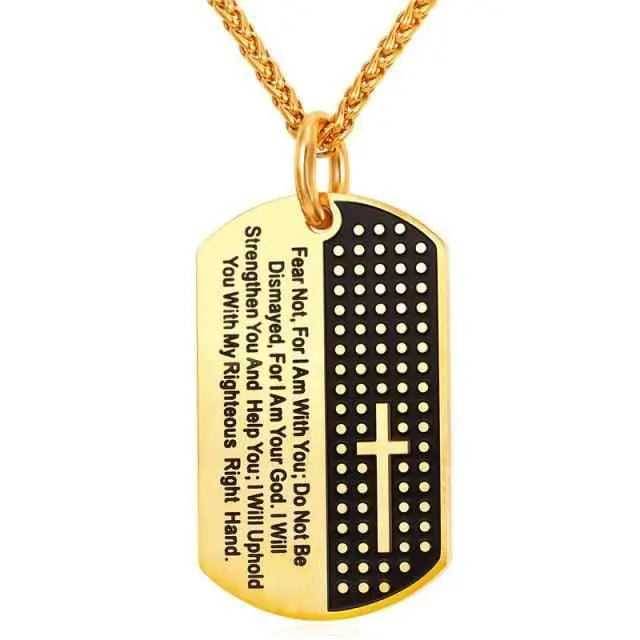Stainless Steel Men Cross Dog Tag Prayer To God be The Glory Creations Gold-color