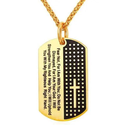 Stainless Steel Men Cross Dog Tag Prayer To God be The Glory Creations Gold-color