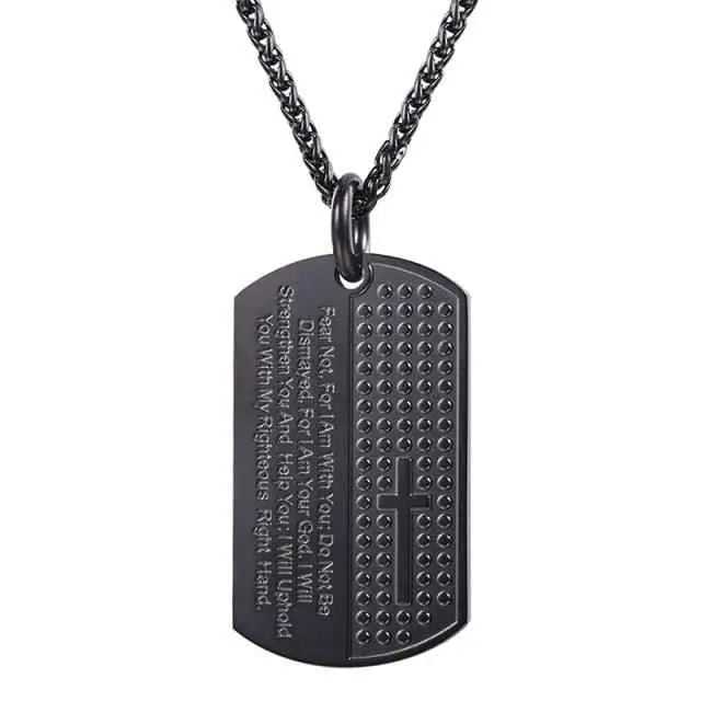 Stainless Steel Men Cross Dog Tag Prayer To God be The Glory Creations Black Gun Plated