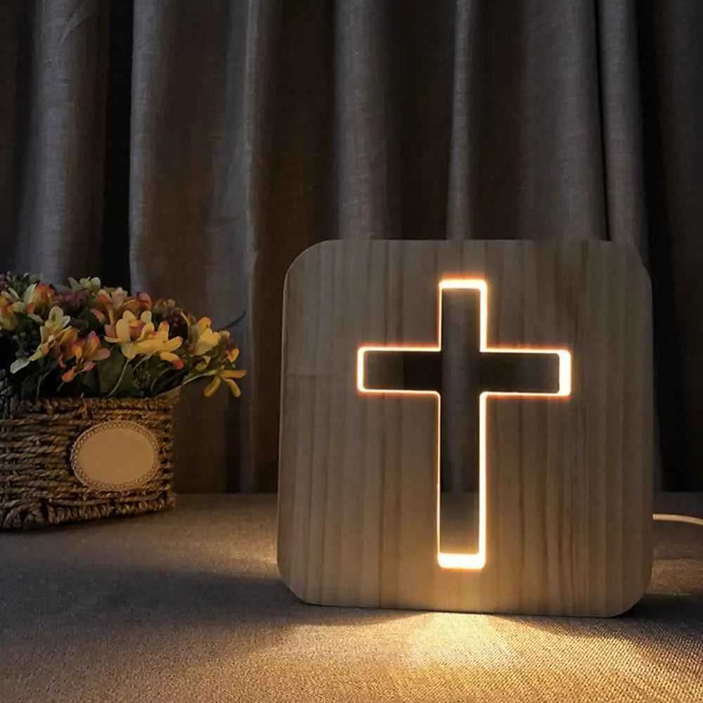 Wooden Cross USB Night Light LED Table Lamp To God be The Glory Creations