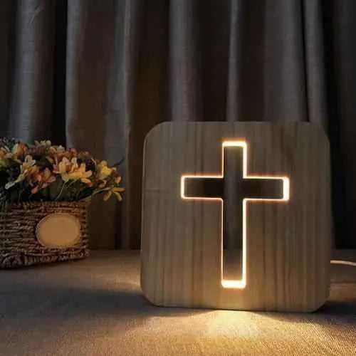 Wooden Cross USB Night Light LED Table Lamp To God be The Glory Creations Default Title