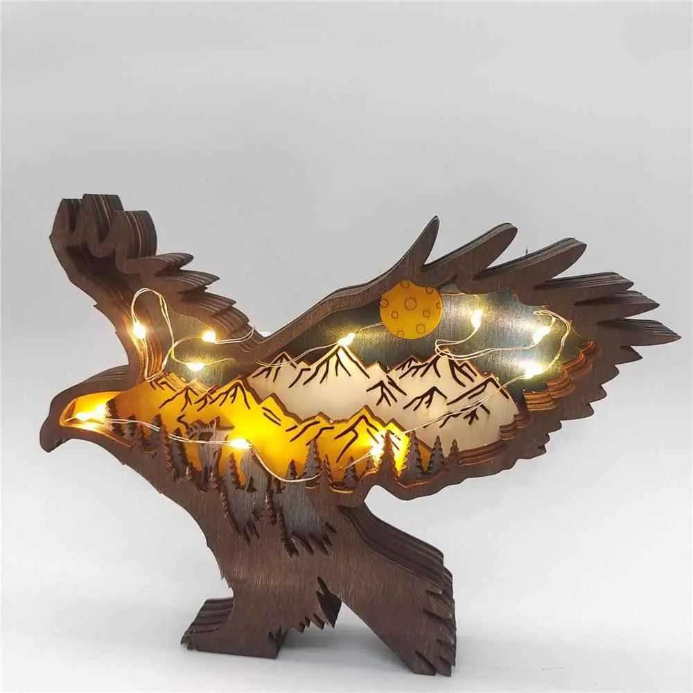 Wooden Hollowed Small Eagle LED Light To God be The Glory Creations