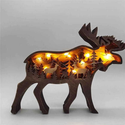 Wooden Hollowed Small Elk and Brown Bear LED Light To God be The Glory Creations