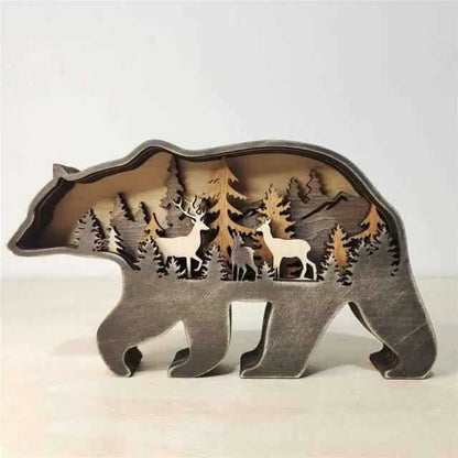 Wooden Hollowed Small Elk and Brown Bear LED Light To God be The Glory Creations Bear