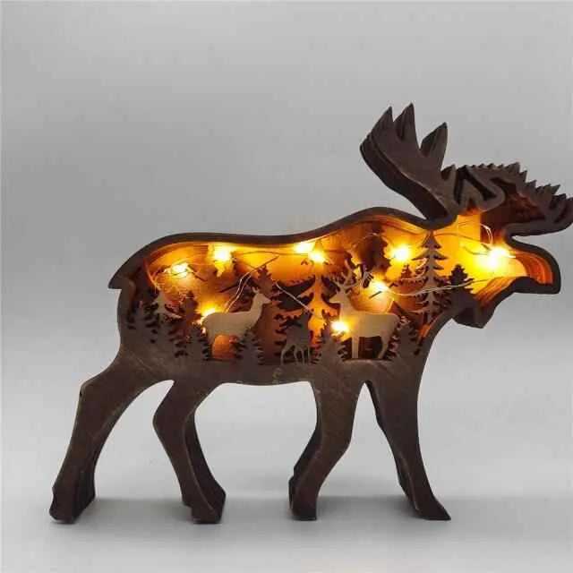 Wooden Hollowed Small Elk and Brown Bear LED Light To God be The Glory Creations Elk with Light