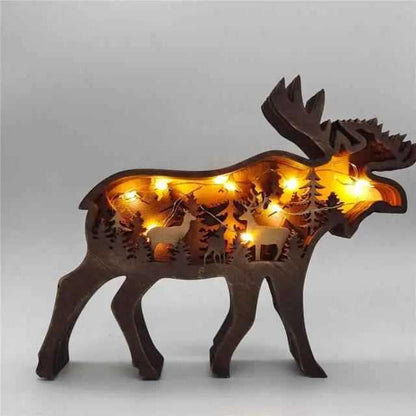 Wooden Hollowed Small Elk and Brown Bear LED Light To God be The Glory Creations Elk with Light