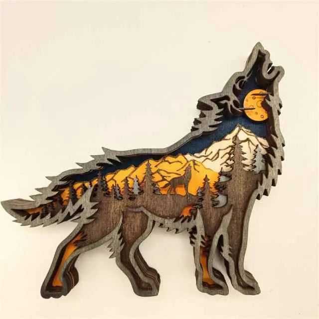 Wooden Hollowed Small Wolf LED Light To God be The Glory Creations Wolf