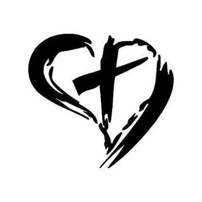 Cross With Heart Vinyl Decal Car Sticker Christ Christian To God be The Glory Creations black